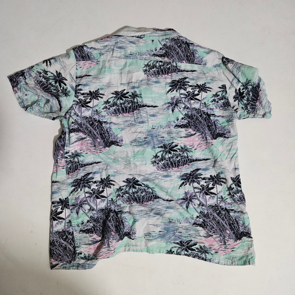 Billabong Mens Short Sleeve Button Down Tropical Palm Tree Shirt Mint Green M - Picture 2 of 4